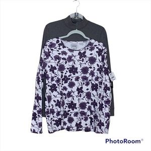 Hasting & Smith Womens 2-Pack  Floral and Solid Long Sleeve Shirts L NWT